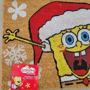 SpongeBob SquarePants Christmas Coir Door Mat 18”x28” Doormat Santa Hat Snowflak