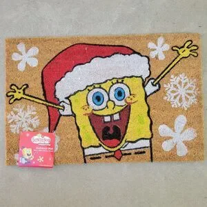 SpongeBob SquarePants Christmas Coir Door Mat 18”x28” Doormat Santa Hat Snowflak