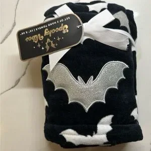 Spooky Vibes Glitter Bat Hand Towels