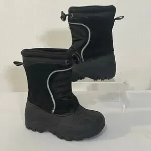 Sporto Toddler Boys Winter Boots Size 5 Black Suede Rubber Waterproof Pull On