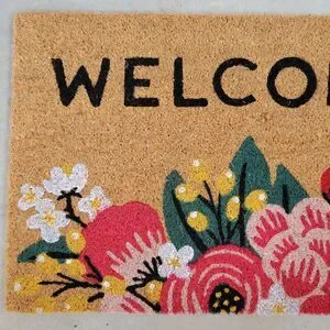 Spring Summer Pink Flowers Blossoms Garden Outdoor Coir WELCOME Door Mat 18x28"