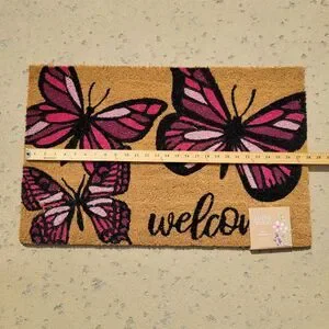 Spring Summer Purple Pink Butterfly Garden Outdoor Coir WELCOME Door Mat 18x28"