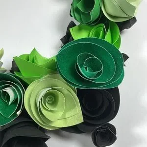 Square Wreath Of Paper Roses In Shade Of Green & Black