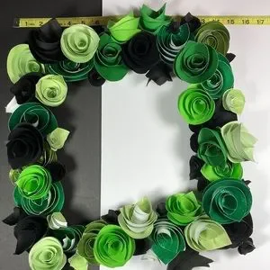 Square Wreath Of Paper Roses In Shade Of Green & Black