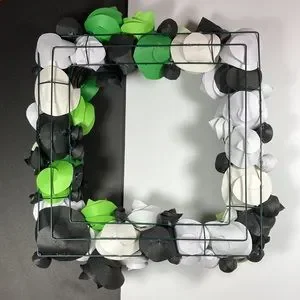 Square Wreath Of Paper Roses In Shade Of Green & Black