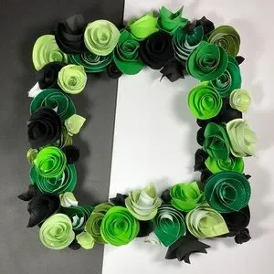 Square Wreath of Paper Roses in Shade of Green & Black