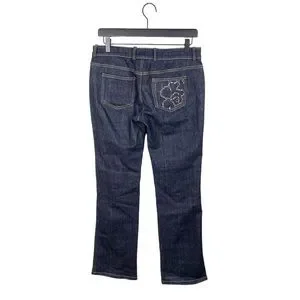 St. John Dark Wash Denim Jeans Rhinestone Jewel Flower Pockets Women's Size 4