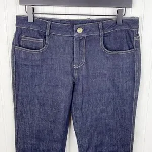 St. John Dark Wash Denim Jeans Rhinestone Jewel Flower Pockets Women's Size 4