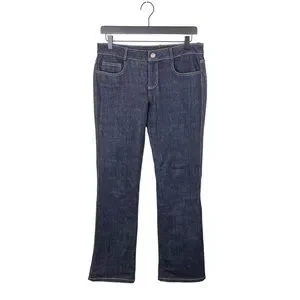 St. John Dark Wash Denim Jeans Rhinestone Jewel Flower Pockets Women's Size 4