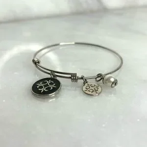 St Magnus Cross On Round Charms & Faux Pearl Silver-tone Bangle Bracelet OS