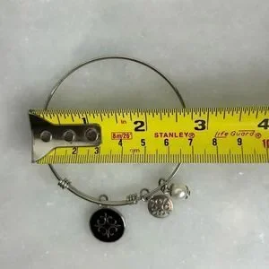 St Magnus Cross On Round Charms & Faux Pearl Silver-tone Bangle Bracelet OS