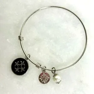 St Magnus Cross On Round Charms & Faux Pearl Silver-tone Bangle Bracelet OS