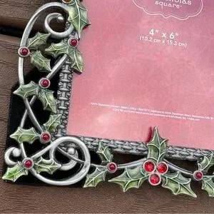St. Nicholas Square Pewter Picture Frame Jeweled Holly Berries 4x6
