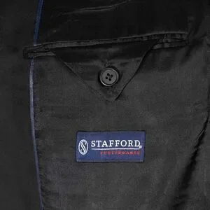Stafford Mens Blazer Black 100% Wool 2 Button Classic Fit Jacket Sport Coat 44R