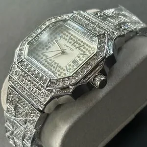 Stainless Steel Fashion Silver Rhinestone Watch Large Face Men Women Unisex