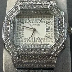 Stainless Steel Fashion Silver Rhinestone Watch Large Face Men Women Unisex