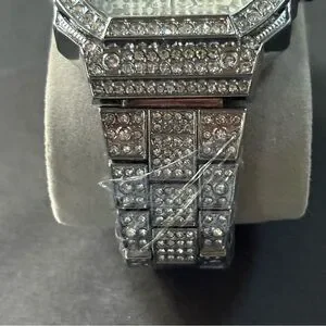 Stainless Steel Fashion Silver Rhinestone Watch Large Face Men Women Unisex