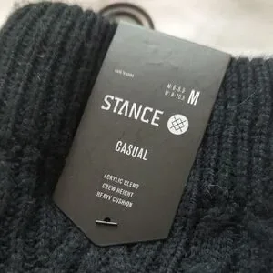 Stance Black Cable Knit Socks With Teal Accent M 6-8.5 W 8-10.5