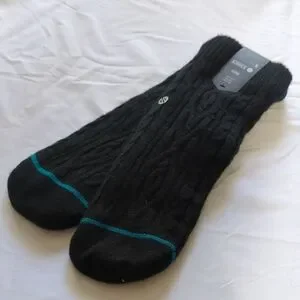 Stance Black Cable Knit Socks with Teal Accent M 6-8.5 W 8-10.5