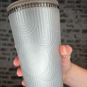 Starbucks Gray Wave Scalloped Drink Cup With Straw