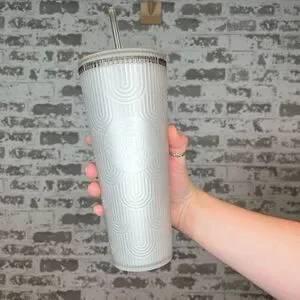 Starbucks gray wave scalloped drink cup with straw