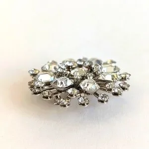 Starburst Emerald Cut Spindle Vintage 2" Brooch Pin Hinge Closure Clear Silver