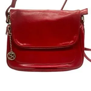 Stefano Di Roma Red Leather Gold Hardware Crossbody Shoulder Bag Purse