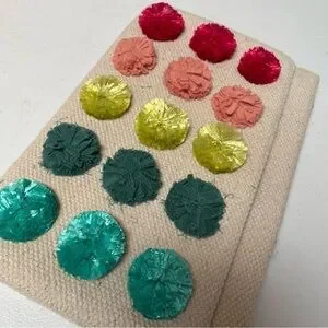 Stella And Dot St. Barth's Linen Multi Color Pom Pom Clutch