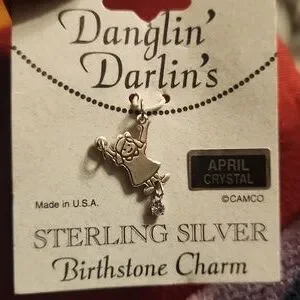 Sterling Silver April Birthstone Pendant BOY AND Girl