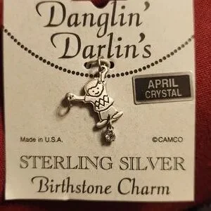 Sterling Silver April Birthstone Pendant BOY AND Girl