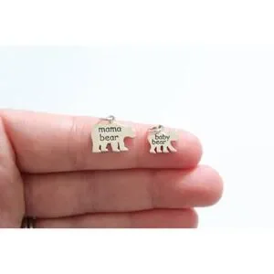 Sterling Silver Mama Bear and Baby Bear Charm Set