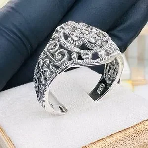 Sterling Silver Marcasite Filigree Art Lace Embroidery Cocktail Ring Size 9