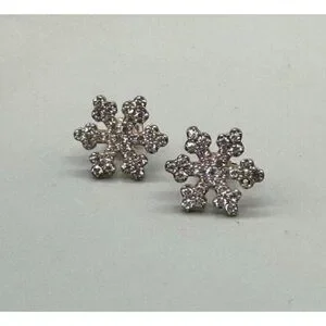 Sterling Silver Snowflake Earrings Crystal Studs Winter Holiday Pierced 0.50"
