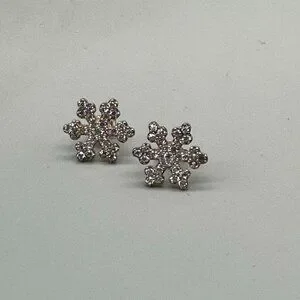 Sterling Silver Snowflake Earrings Crystal Studs Winter Holiday Pierced 0.50"