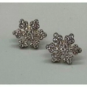Sterling Silver Snowflake Earrings Crystal Studs Winter Holiday Pierced 0.50"