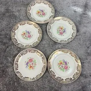 Stetson five 22k Gold Floral Saucer plates