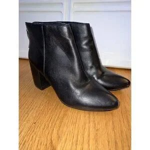 STEVE MADDEN Black Leather High Heel Ankle Boots back zip 7.5‎ M