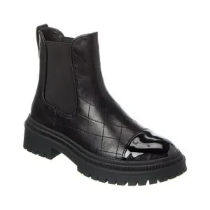 Steve Madden Women's Mayslie Black Patent Leather Cap-Toe Chelsea Booties Sze8.5