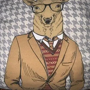 Stratford Deer Man Stag In A Suit Gray Houndstooth & Tan Decor Pillow 17”X17”