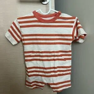 Striped Burnt Orange and White Baby Romper