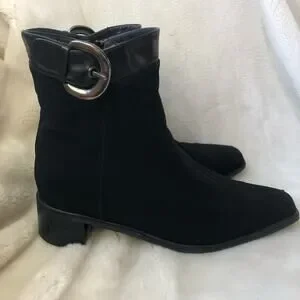 Stuart Weitzman Black Gortex Ankle Bootie Chunky Heel Sz 6.5