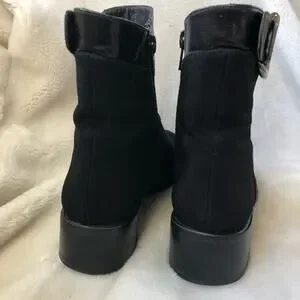 Stuart Weitzman Black Gortex Ankle Bootie Chunky Heel Sz 6.5
