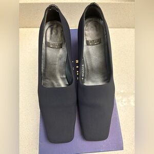 Stuart Weitzman Navy Blue Vintage Square Toe Dress Shoes Pumps Heels 6.5 W/ Box