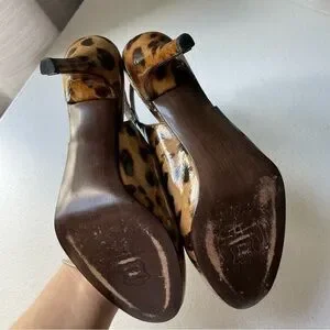 Stuart Weitzman Patent Animal Print Peep Toe Slingback Pump Heels
