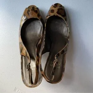 Stuart Weitzman Patent Animal Print Peep Toe Slingback Pump Heels