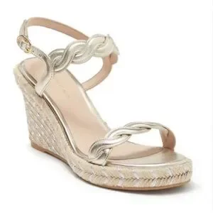 Stuart Weitzman Twist Espadrille Wedge Sandal in Gold Size 10