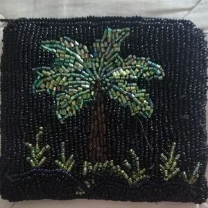 Stunning Beaded Zippered Change Coin Purse Black With Palm Tree