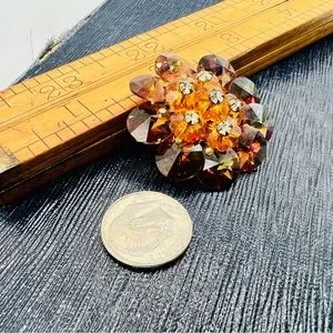Stunning Vintage Amber Austrian Crystal Bead Brooch Pin Autumn Rhinestones