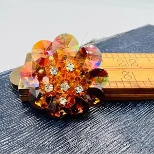 Stunning vintage amber Austrian crystal bead brooch pin autumn rhinestones