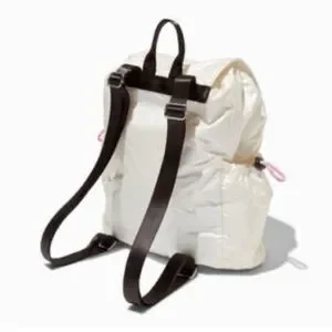 Stylish Cream Nylon Backpack With Pink Accents
